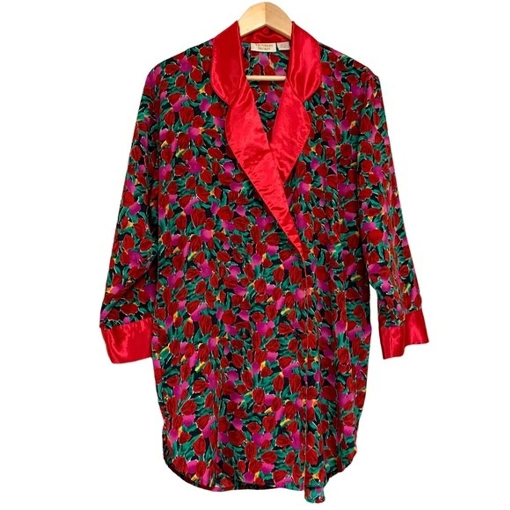 Vintage Victoria’s Secret Gold Label Floral Satin Trim Robe Jacket Duster